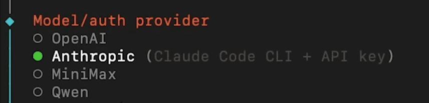 OpenClaw Quick Start menu in macOS Terminal
